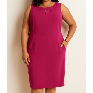 Talbots Fuchsia Berry‎ Pink Sleeveless Keyhole Front Dress 18W Plus Office